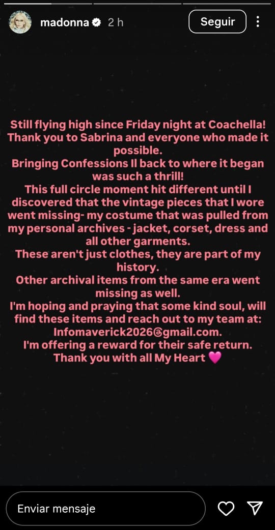 Madonna reporta p�rdida de vestuario