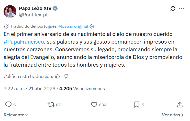 Papa Le�n XIV recuerda al papa Francisco