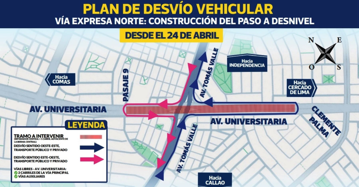 ¡Atención conductores! DESVÍOS en el cruce de Tomás Valle y Universitaria desde el VIERNES 24 de abril