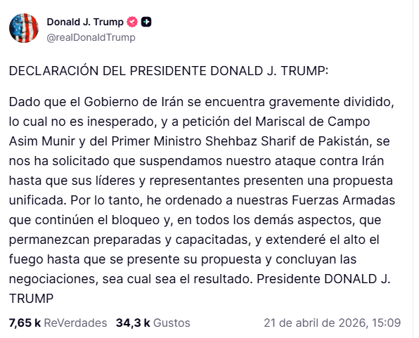 Mensaje de Donald Trump.
