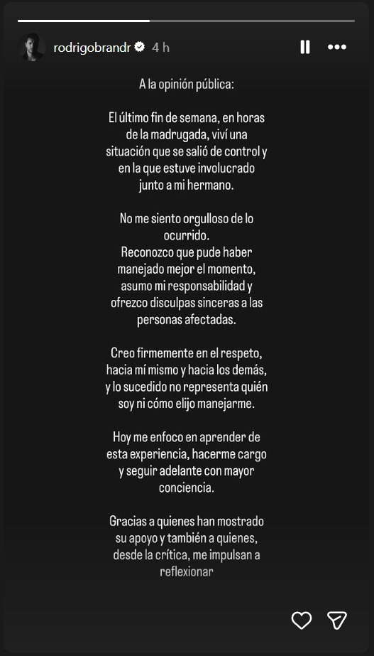 Disculpas p�blica de Rodrigo Brand.