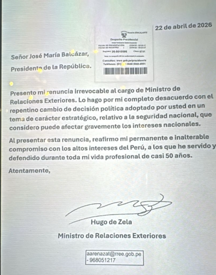 Canciller del Per� renuncia a su cargo tras suspensi�n de la compra de los aviones F-16. Fuente: Jes�s Verde