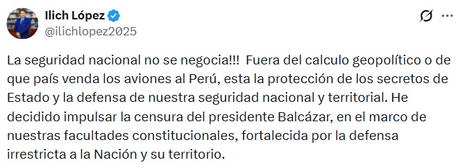 Ilich L�pez impulsar� moci�n de censura contra Jos� Balc�zar.