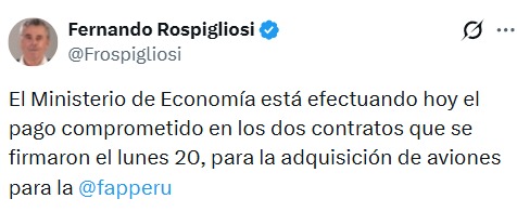 Fernando Rospigliosi asegura que se concretar� la compra de aviones F-16.