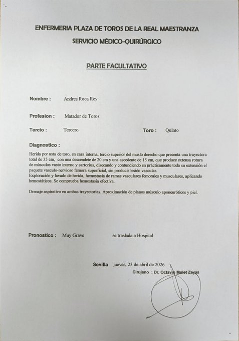 Diagn�stico del accidente de Andr�s Roca Rey