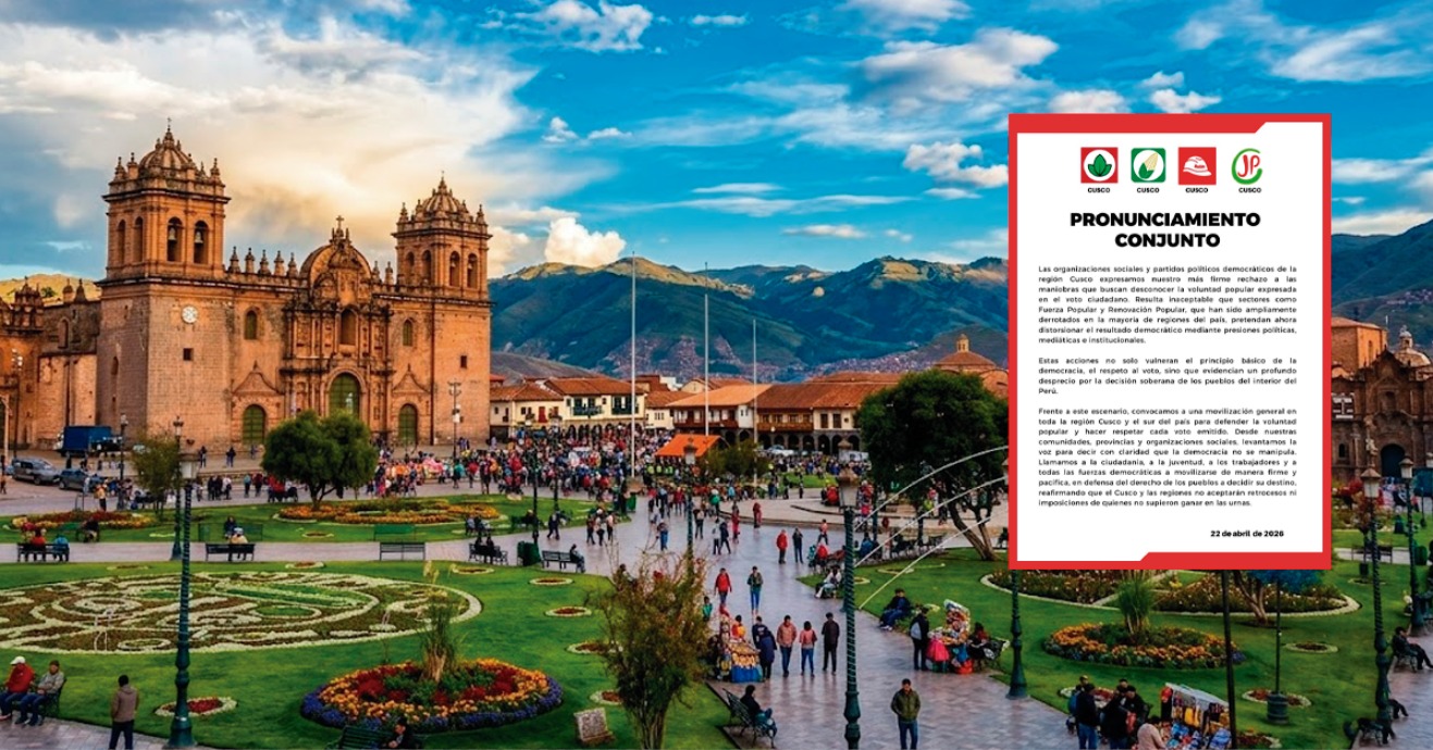 Organizaciones de Cusco rechazan elecciones complementarias y anuncian movilización general en contra de maniobras políticas