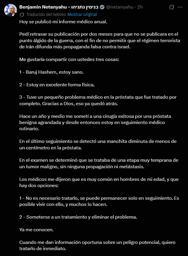 Mensaje de Benjam�n Netanyahu.