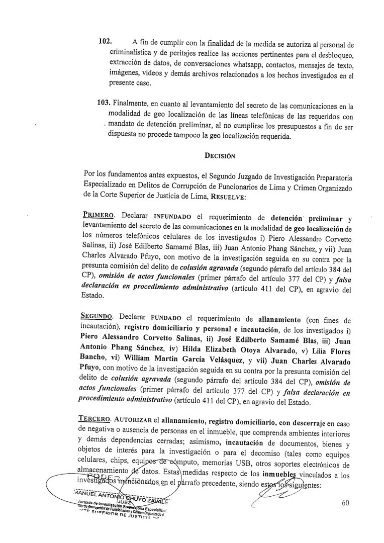Segundo Juzgado de Investigaci�n Preparatoria Especializado en Delitos de Corrupci�n de Funcionarios de Lima y Crimen Organizado de la Corte Superior