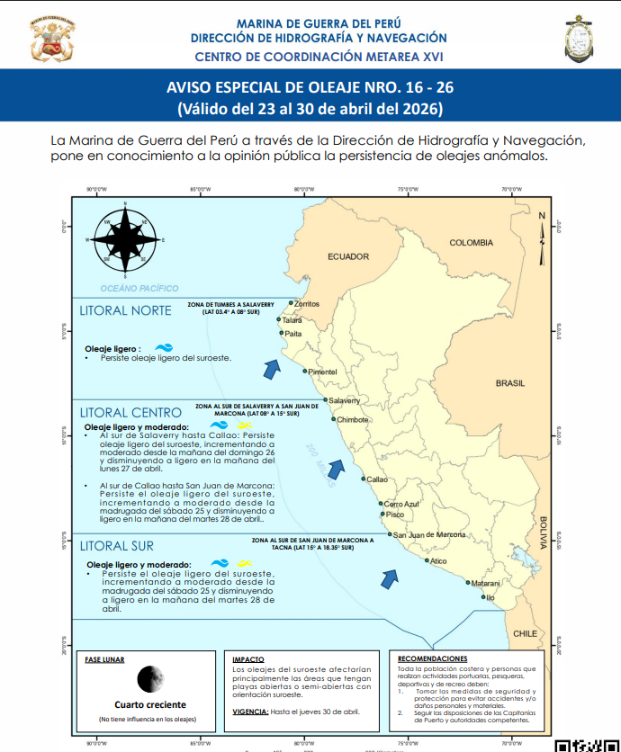 Aviso Especial de Oleaje N.� 16-26