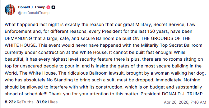 Mensaje de Donald Trump. Foto: Truth Social