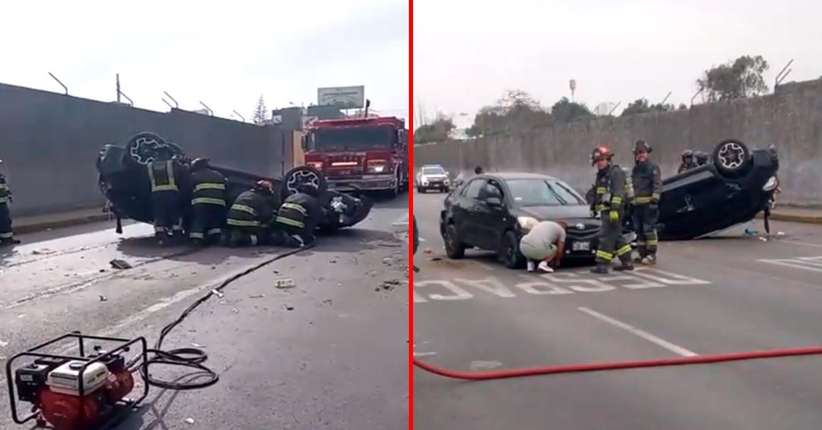 Accidente de tránsito en San Miguel: Triple choque deja auto volcado en la avenida La Mar