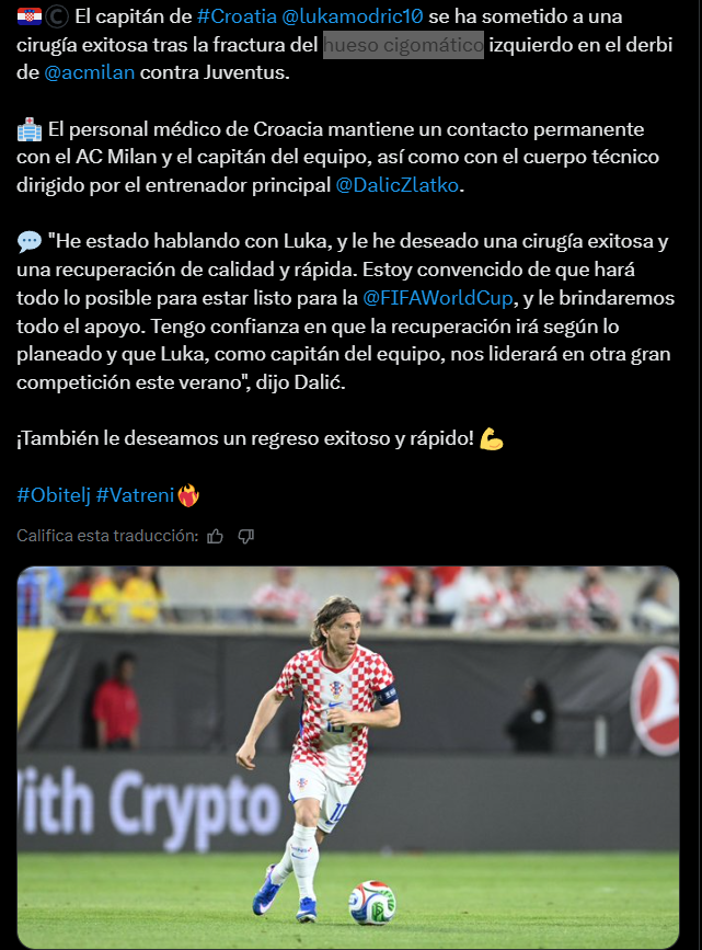 Mensaje de apoyo a Luka Modrić.