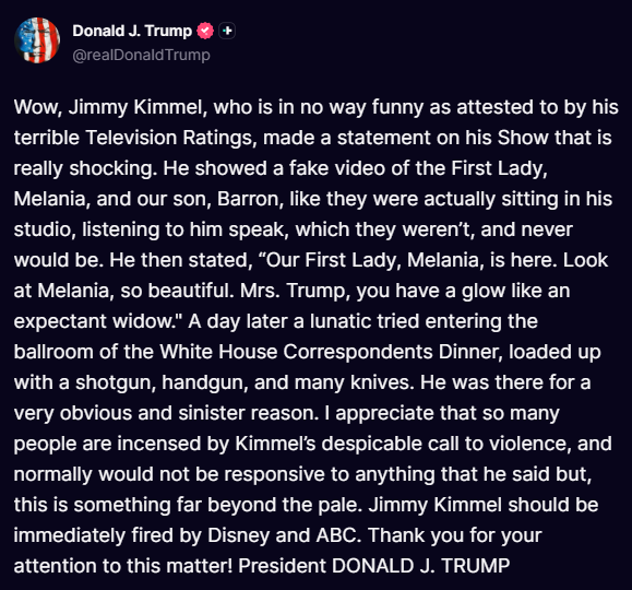 Donald Trump pide la salida de Kimmel.