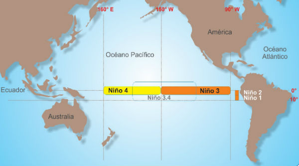 Sectores para identificar el Fen�meno El Ni�o. Foto: difusi�n