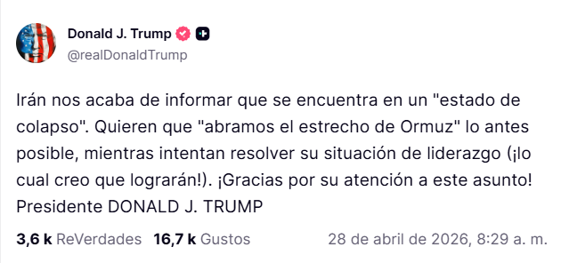 Mensaje de Donald Trump.