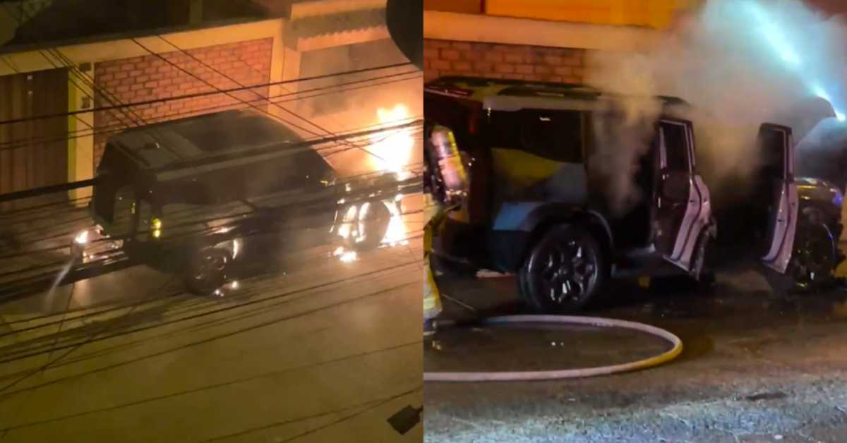 Los Olivos: Sujeto en moto rocía sustancia inflamable e incendia camioneta de empresario