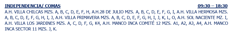 Zonas afectadas en Independencia / Comas.