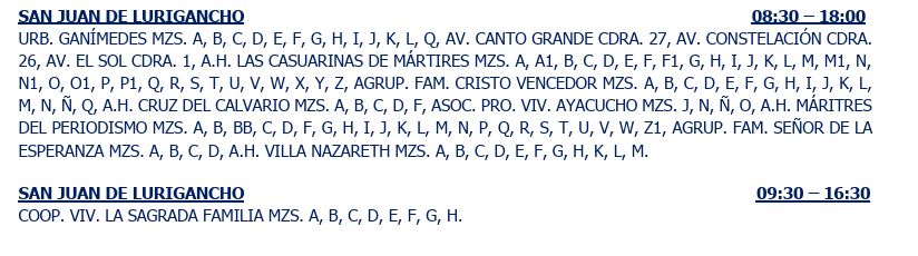 Interrupci�n del servicio en SJL.