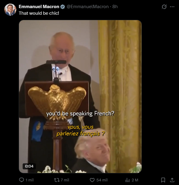 Macron mostr� simpat�a por la indirecta lanzada por Carlos III