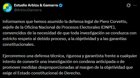 Comunicado del Estudio Arbizu & Gamarra.