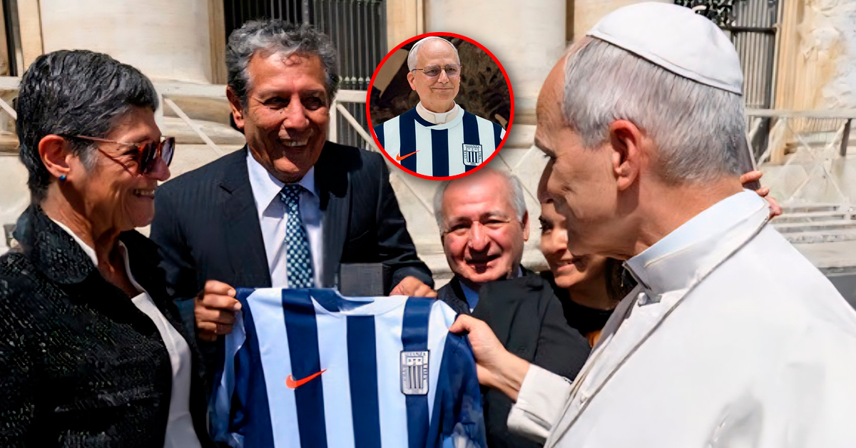 Papa León XIV recibe camiseta de Alianza Lima de la mano de César Cueto durante visita al Vaticano