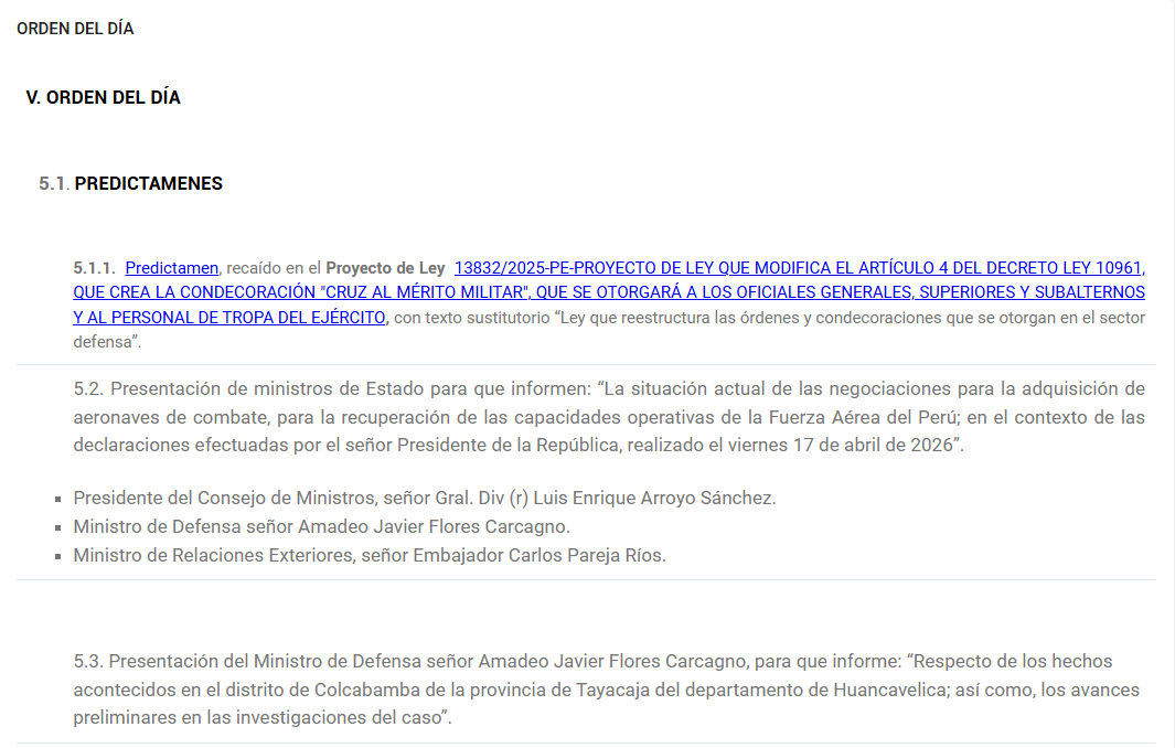 Agenda de la Comisi�n de Defensa (04/05/2026).