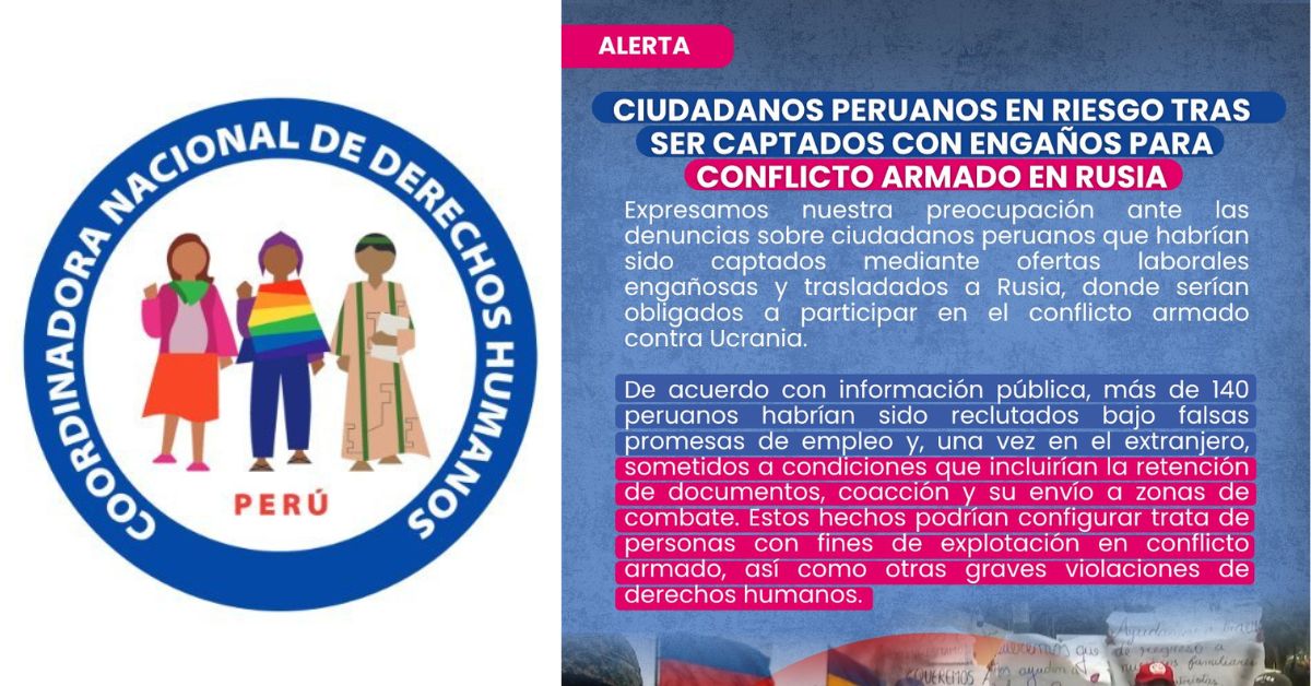 CNDDHH emite comunicado sobre red de engaño a más de 140 peruanos que habrían caído en falsas propuestas de trabajo