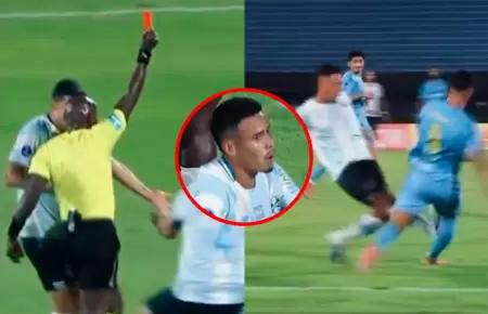 Jugador peruano casi es expulsado tras falta anulada por el VAR.