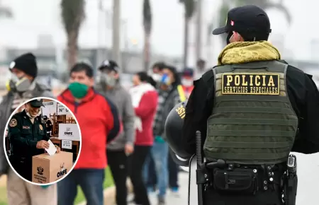 Polic�as brindando seguridad en locales electorales.