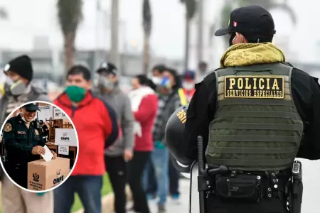 Polic�as brindando seguridad en locales electorales.