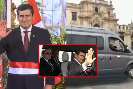 Gabinete Arroyo llega al Congreso a bordo de varias miniv�n.