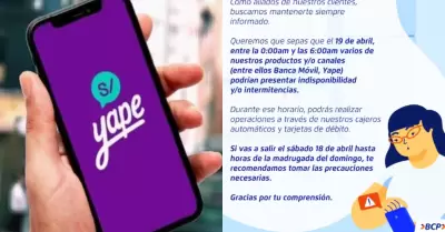 Yape reporta mantenimiento el 19 de abril