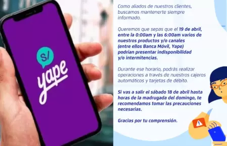 Yape reporta mantenimiento el 19 de abril