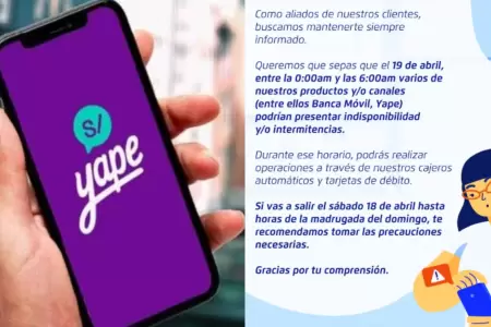 Yape reporta mantenimiento el 19 de abril