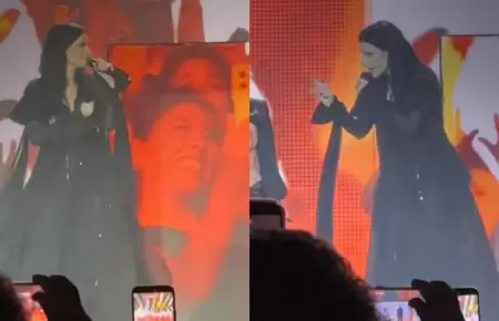 Laura Pausini encara a fans de la primera fila en Per�