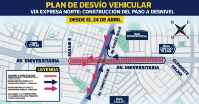 Desv�o en el cruce de Tom�s Valle y Universitaria