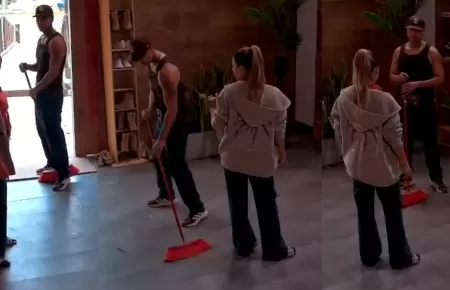 Pamela L�pez y Paul Michael pelean en 'La Granja VIP'.