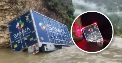 Amazonas: Chofer se salva de morir tras despistar su cami�n y caer en el caudal