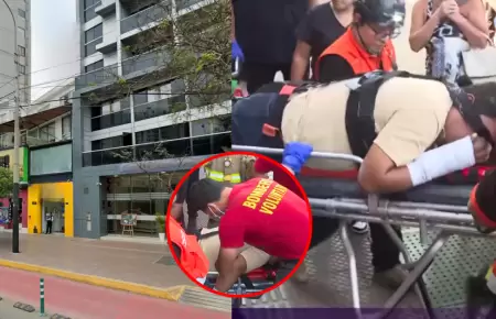 Auto cae dos pisos en interior de hotel en Miraflores: Conductor herido.