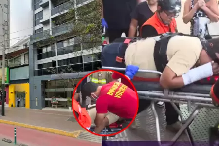 Auto cae dos pisos en interior de hotel en Miraflores: Conductor herido.