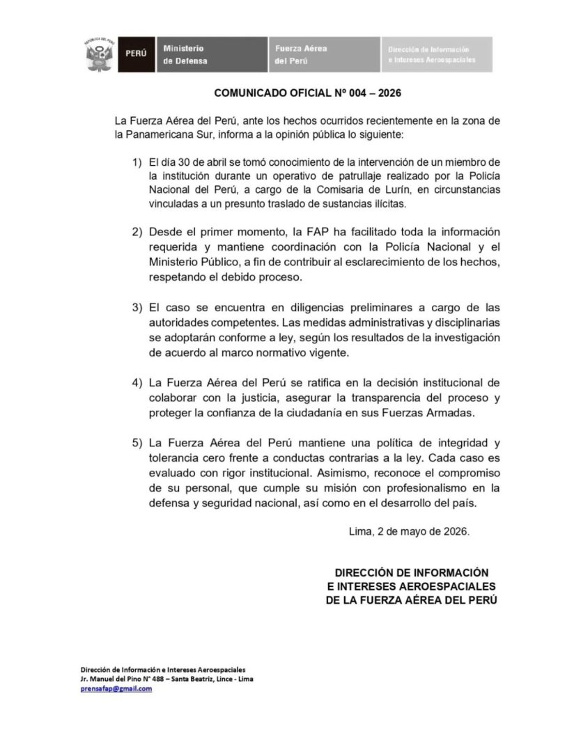 FAP se pronunci� tras captura de suboficial con 53 kilos de droga.