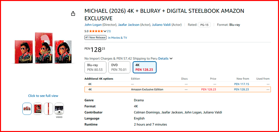 Precios oficiales del formato f�sico de la biopic (Amazon).