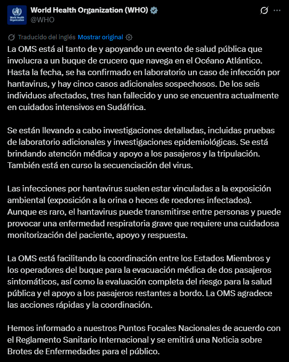 Comunicado oficial de la OMS