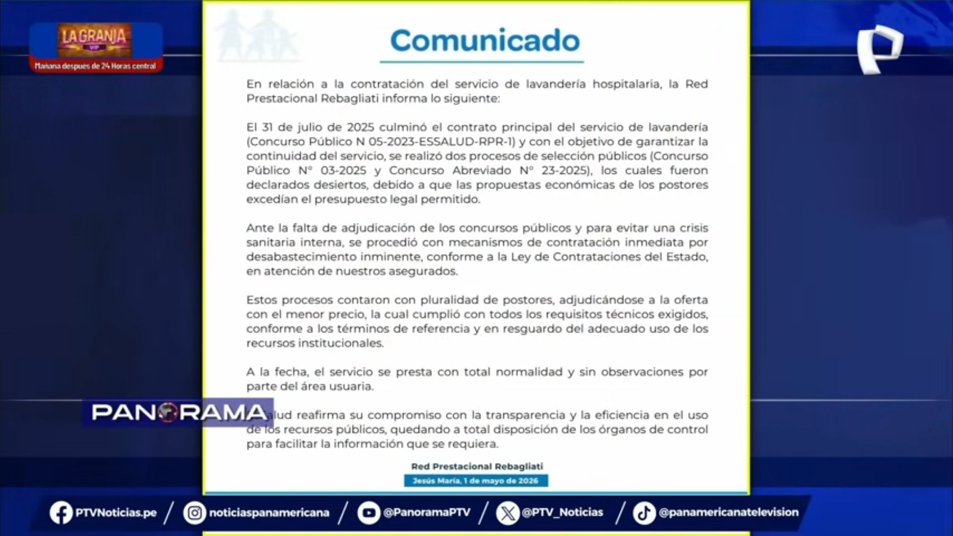 Comunicado de la Red Prestacional Rebagliati