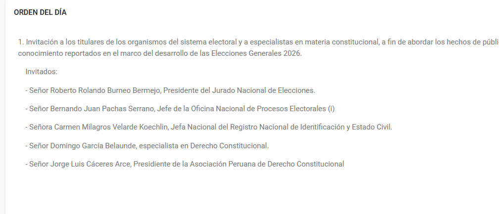Agenda de la Comisi�n de Constituci�n.