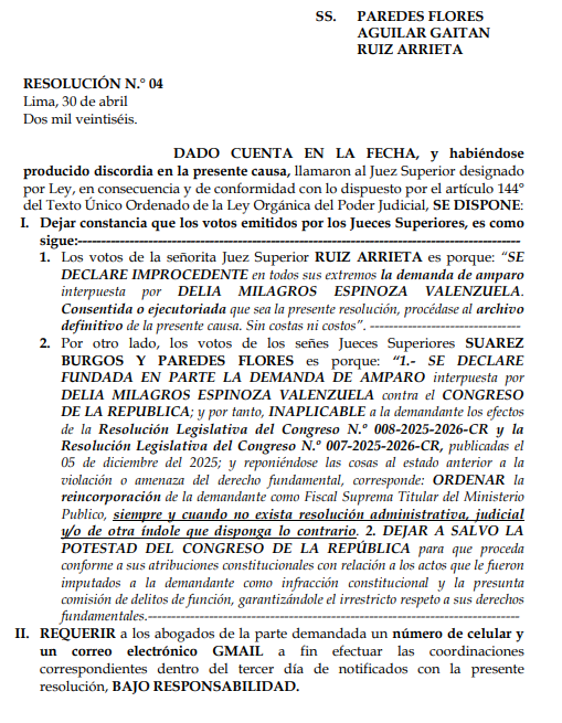 Resoluci�n de la Tercera Sala Constitucional de la Corte Superior de Justicia de Lima.