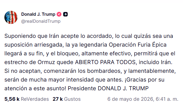Mensaje de Donald Trump.