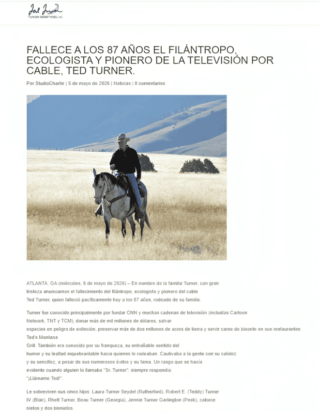 Tuner Enterprises confirm� el fallecimiento de Ted Turner