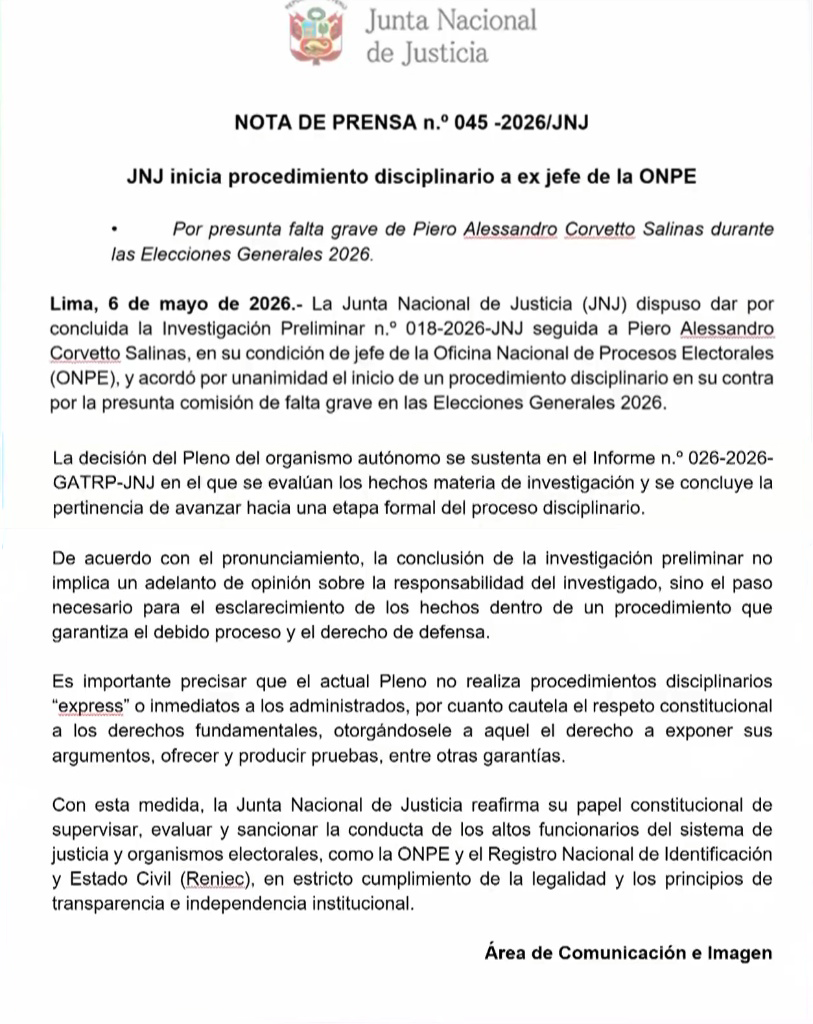 Documento emitido por la JNJ.