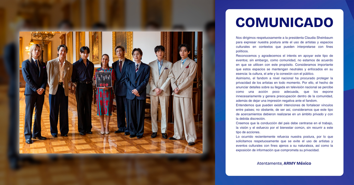 ARMY México denuncia presunto uso político de BTS tras invitación de Claudia Sheinbaum al Palacio Nacional